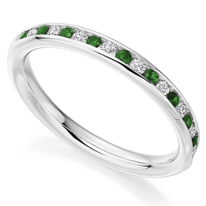 950 Platinum Emerald & Diamond Half Eternity Ring 0.52 CTW - Pobjoy Diamonds