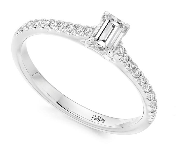 950 Platinum Emerald Cut 0.55 CTW Solitaire Diamond & Shoulders Ring F/VS1-Pobjoy