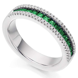 950 Platinum Emerald & Diamond Half Eternity Ring 0.80 CTW - Pobjoy Diamonds