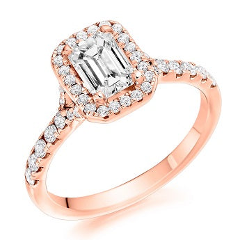 18K Gold Emerald & Round Cut 1.50 CTW Diamond Engagement Ring - G/Si - Pobjoy Diamonds
