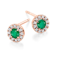 Load image into Gallery viewer, Emerald &amp; Round Brilliant Cut Diamond Ladies Stud Earrings - Pobjoy Diamonds