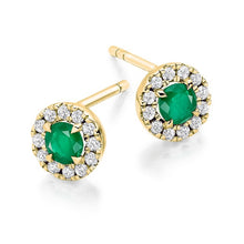 Load image into Gallery viewer, Emerald &amp; Round Brilliant Cut Diamond Ladies Stud Earrings - Pobjoy Diamonds