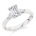 18K White Gold Emerald Cut Solitaire Ring With Side Baguettes 1.18 CTW- G/VS2 - Pobjoy Diamonds