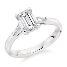 Load image into Gallery viewer, 950 Platinum Emerald Cut Solitaire Ring With Side Baguettes 1.18 CTW- G/VS2 - Pobjoy Diamonds