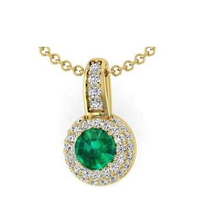 9K Gold Round Cut Emerald & Diamond Pendant Necklace G-H/Si1 - Pobjoy Diamonds