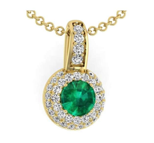 Load image into Gallery viewer, 9K Gold Round Cut Emerald &amp; Diamond Pendant Necklace G-H/Si1 - Pobjoy Diamonds