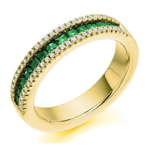 18K Gold Emerald & Diamond Half Eternity Ring 0.80 CTW - Pobjoy Diamonds