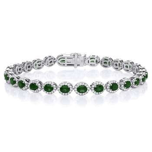 18K Gold 5.50 Carat Oval Emerald & Diamond Tennis Bracelet - Pobjoy Diamonds