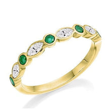 Load image into Gallery viewer, 18K Gold Emerald &amp; Diamond Vintage Style Half Eternity Ring 0.62 CTW - Pobjoy Diamonds
