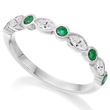 Load image into Gallery viewer, 18K Gold Emerald &amp; Diamond Vintage Style Half Eternity Ring 0.62 CTW - Pobjoy Diamonds