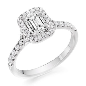 18K Gold Emerald & Round Cut 1.50 CTW Diamond Engagement Ring - G/Si - Pobjoy Diamonds