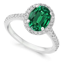 Load image into Gallery viewer, 18K White Gold Oval Cut Emerald &amp; Diamond Halo Ring 2.14 Carats