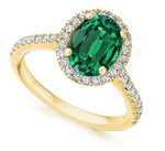 18K Yellow Gold Oval Cut Emerald & Diamond Halo Ring 2.14 Carats