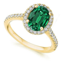 Load image into Gallery viewer, 18K Yellow Gold Oval Cut Emerald &amp; Diamond Halo Ring 2.14 Carats