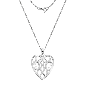 Sterling Silver Filigree Heart Pendant & Necklace - Pobjoy Diamonds