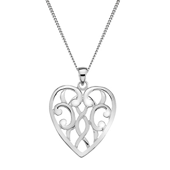Sterling Silver Filigree Heart Pendant & Necklace - Pobjoy Diamonds