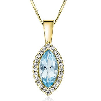 18K Yellow Gold Aquamarine & Diamond Pendant - Pobjoy Diamonds