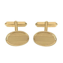 Load image into Gallery viewer, 9K Yellow Gold Oval Striped Bar Cufflinks - Pobjoy Diamonds