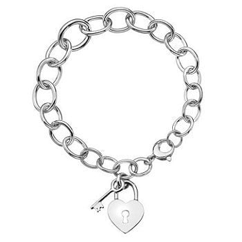 Sterling Silver Graduated Large Link Padlock Charm Bracelet - Pobjoy Diamonds