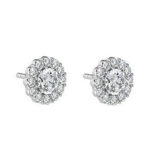 18K White Gold Diamond Halo Earrings 0.60 Carats