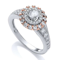 Load image into Gallery viewer, 950 Platinum &amp; Rose Gold Round Cut Halo Diamond Ring - Pobjoy Diamonds