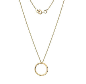 9K Yellow Gold Hammered Circle Pendant Necklace - Pobjoy Diamonds