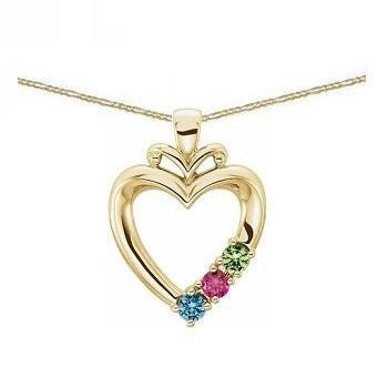 18K Yellow Gold & Family Triple Birth Stone Heart Pendant Necklace - Pobjoy Diamonds