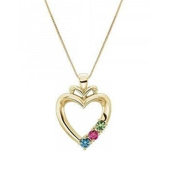 18K Yellow Gold & Family Triple Birth Stone Heart Pendant Necklace - Pobjoy Diamonds