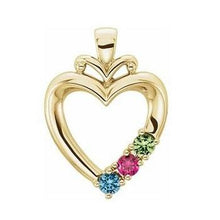 Load image into Gallery viewer, 18K Yellow Gold &amp; Family Triple Birth Stone Heart Pendant Necklace - Pobjoy Diamonds