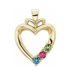 18K Yellow Gold & Family Triple Birth Stone Heart Pendant Necklace - Pobjoy Diamonds
