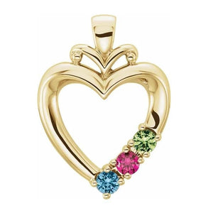 18K Yellow Gold & Family Triple Birth Stone Heart Pendant Necklace - Pobjoy Diamonds