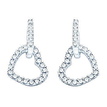 9K White Gold Diamond Set Heart Drop Earrings 0.50 Carats- Pobjoy Diamonds