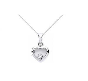 9K White Gold Heart & Floating Diamond Pendant - Pobjoy Diamonds