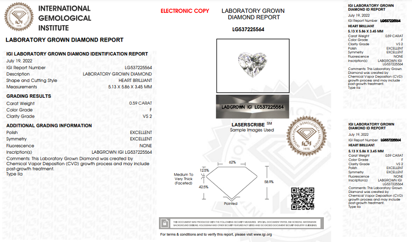 Ethical Lab Heart Shaped Diamond 0.60 Carat - Pobjoy Diamonds
