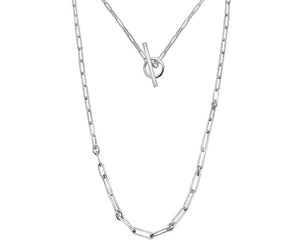 Silver rectangle link T-bar ladies necklace - Pobjoy Diamonds