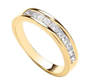 18K Gold Half Eternity Ring Princess Cut 0.50 CTW - Pobjoy Diamonds