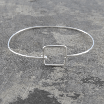 Handmade Sterling Silver Square Adjustable Ladies Bangle - Pobjoy Diamonds