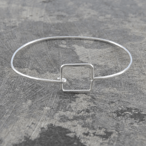 Handmade Sterling Silver Square Adjustable Ladies Bangle - Pobjoy Diamonds