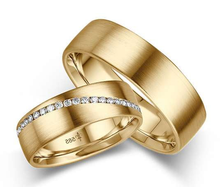 Load image into Gallery viewer, 18K Gold His &amp; Hers Diamond Flat Court Wedding Ring Set - Pobjoy Diamonds