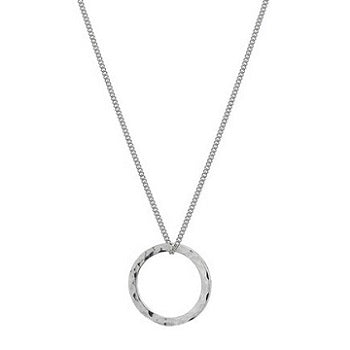 9K White Gold Hammered Circle Pendant Necklace - Pobjoy Diamonds