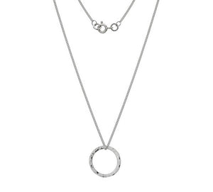 9K White Gold Hammered Circle Pendant Necklace - Pobjoy Diamonds