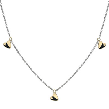 9K White & Yellow Gold Heart Drops Pendant Necklace-Pobjoy Diamonds