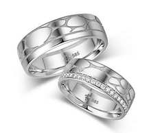 Load image into Gallery viewer, 18K Gold His &amp; Hers Diamond Flat Court Leather Effect Wedding Rings Set - Pobjoy Diamonds