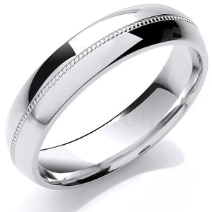 9K Gold Court Shape 5mm & Mill Grain Wedding Band - Pobjoy Diamonds