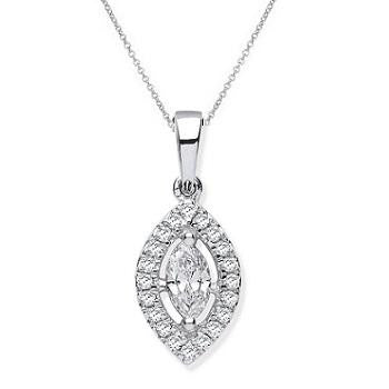 18K White Gold Marquise Diamond Set Pendant & Necklace - Pobjoy Diamonds