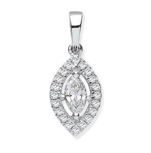 18K White Gold Marquise Diamond Set Pendant & Necklace - Pobjoy Diamonds