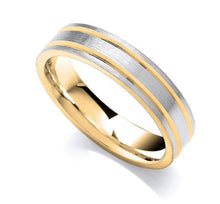 Load image into Gallery viewer, 18K Gold &amp; 950 Platinum Flat Court Brushed Finish Wedding Band 5mm - Pobjoy Diamonds