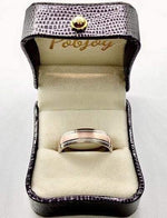 18K Gold & 950 Platinum Two Colour Grooved Ring 6mm - Pobjoy Diamonds