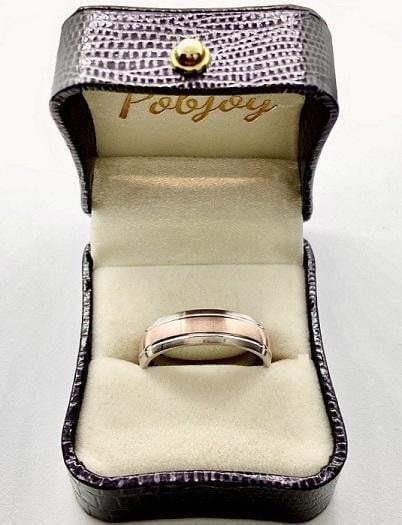 18K Gold & 950 Platinum Two Colour Grooved Ring 6mm - Pobjoy Diamonds