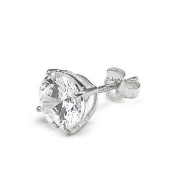18K White Gold Round Brilliant Cut Mens Diamond Stud Earring